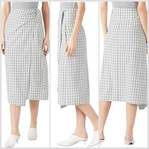 Tibi Elliot Wrap Asymmetrical Viscose Blend Windowpane Plaid Tailored Skirt Sz 4